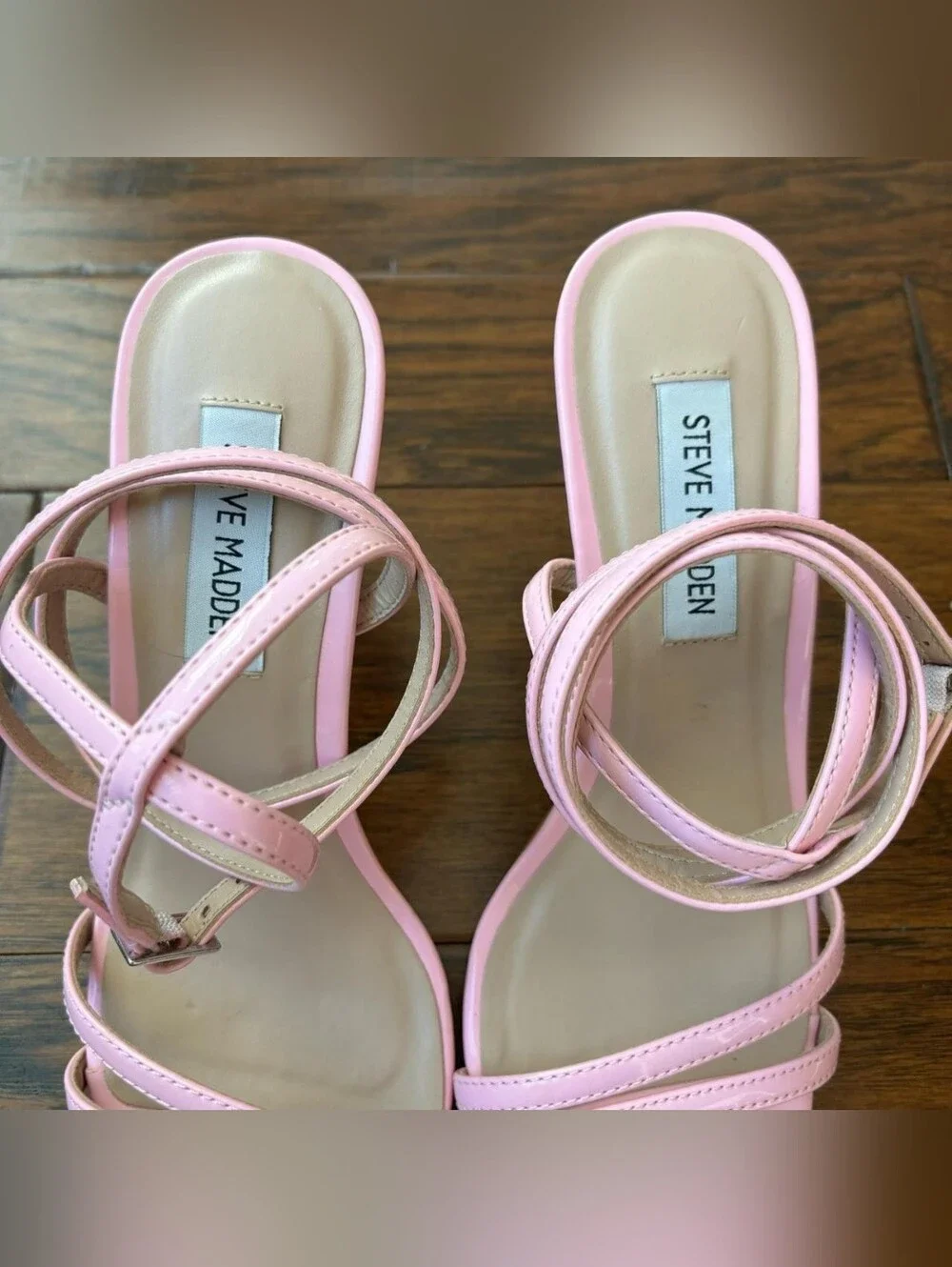Steve Madden Pink Strappy Square-Toe Ankle-Tie Heels